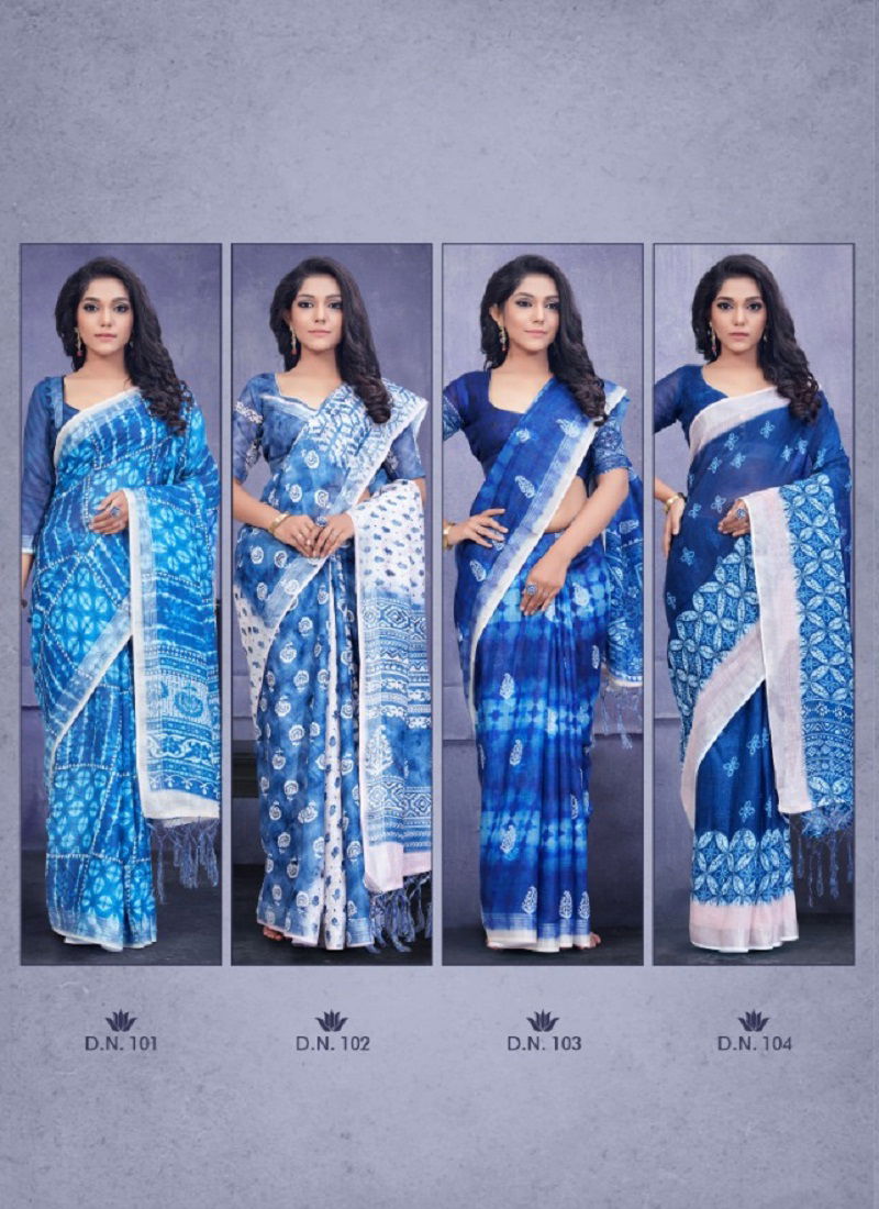 Apple Indigo Latest Exclusive Pure Linen Casual Wear Saree Collection 